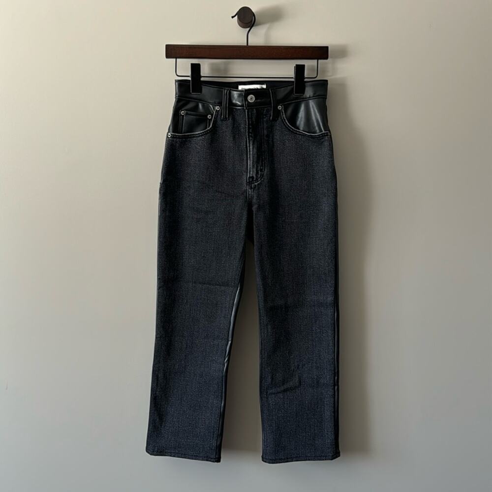 ABERCROMBIE & FITCH MIXED FABRIC ULTRA HIGH RISE ANKLE STRAIGHT JEAN SIZE 26 XS